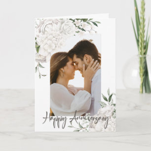 Carte Photo personnalisée Blanc Floral Anniversaire Salu