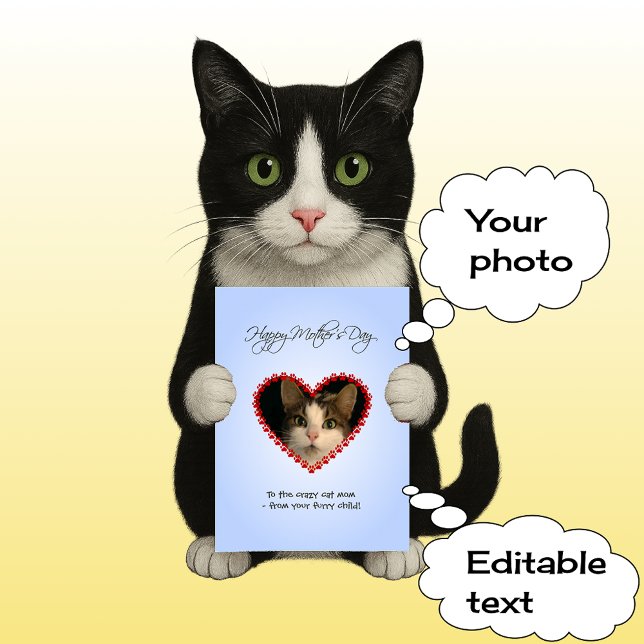 Carte Photo personnalisée chat maman Fête des mères (Créateur téléchargé)