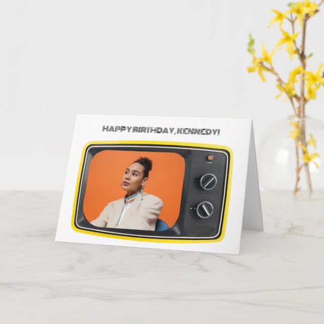 Carte Photo personnalisée dans le style Pop Art TV Vinta (Fleur jaune)