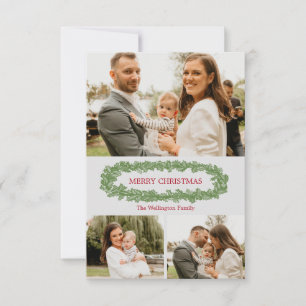 Carte photo personnalisée de Noël Feuille Holly