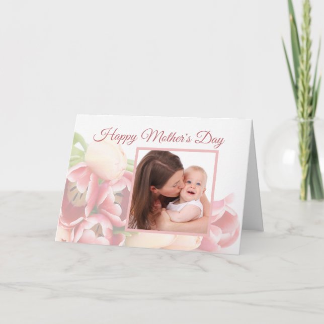 Carte Photo personnalisée Fête des mères florales rose r (Devant)