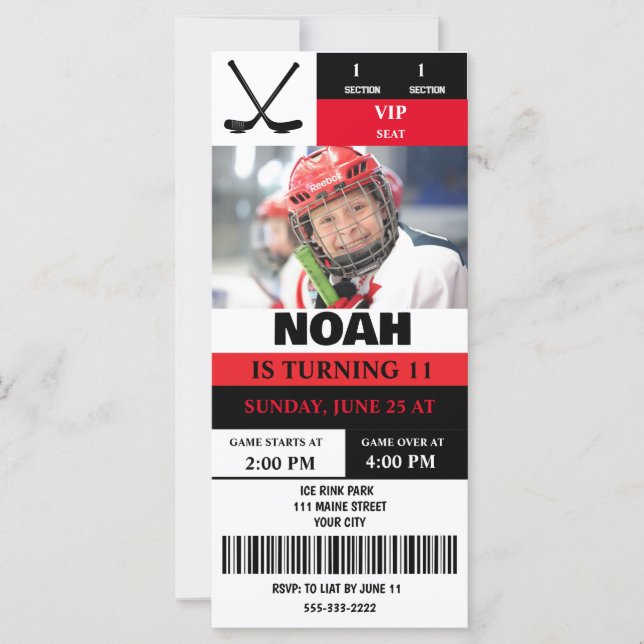 Carte Photo personnalisée Hockey Billet Anniversaire (Devant)