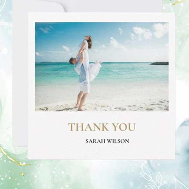 Carte Photo personnalisée Modern Beach Mariage Merci (Express heartfelt gratitude with a custom photo modern beach wedding thank you card.  )