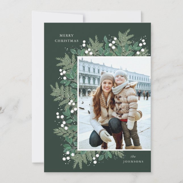 Carte photo plat à feuillage persistant de Noël (Devant)