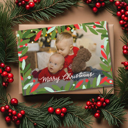 Carte photo plat de couronne de Noël