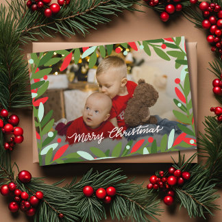 Carte photo plat de couronne de Noël