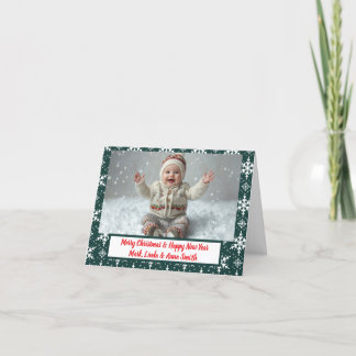 Carte photo plié de Noël des flocons de neige vert