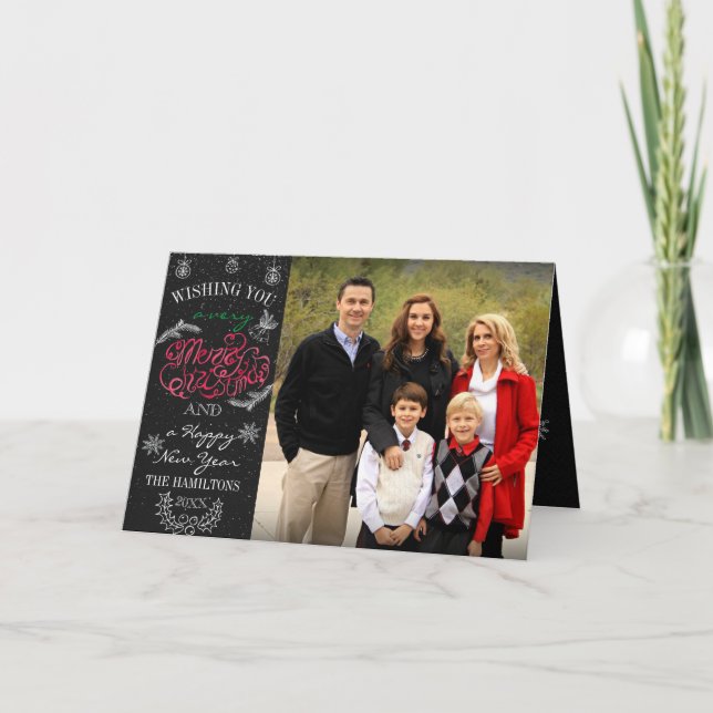 Carte photo plié Noël en tableau noir (Devant)