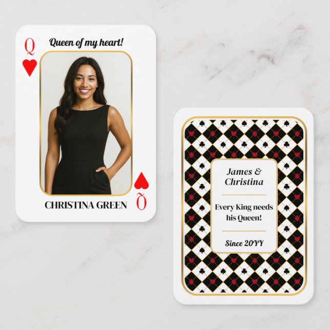 Carte Photo Poker personnalisée, cadeau Reine de m (Devant / Derrière)