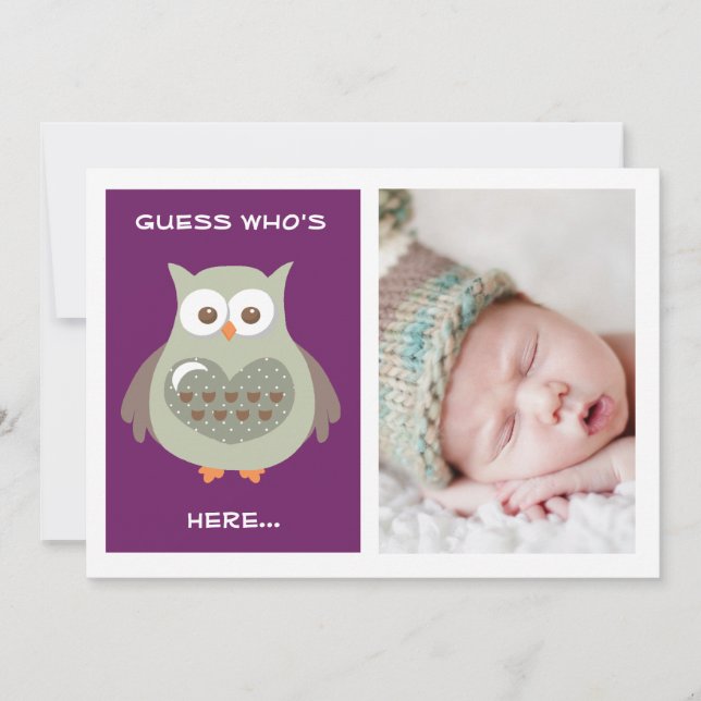 CARTE PHOTO POURPRE MIGNON DE FAIRE-PART DE BÉBÉ (Devant)
