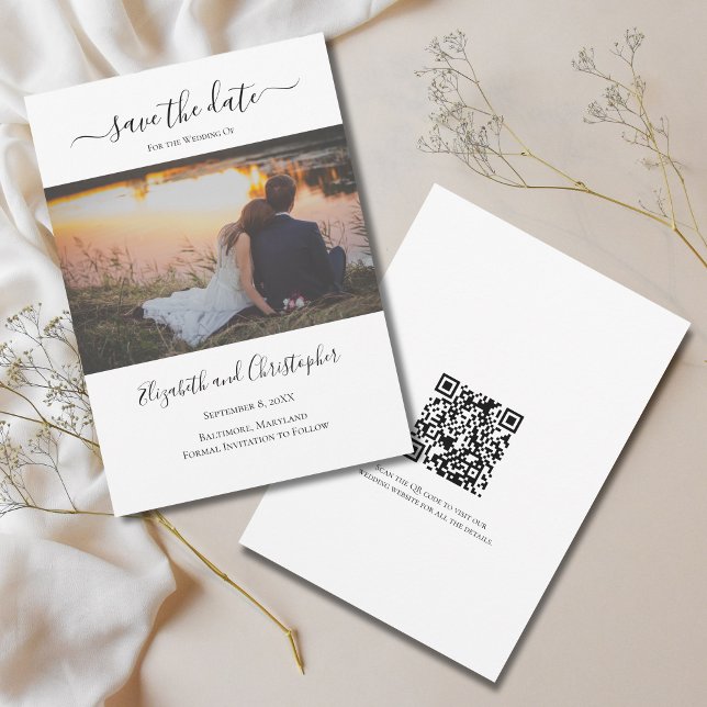 Carte Photo QR Code Mariage Enregistrer La Date (Photo QR Code Modern Calligraphy Trendy Wedding Save the Date. )
