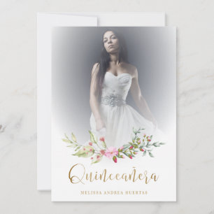 Carte Photo Quinceañera Español Guirnalda Floral Rosa