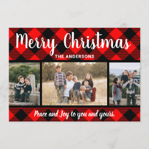 Carte photo Red Buffalo Plaid Christmas