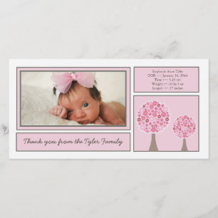 Carte photo rose de Merci de bébé d'arbres