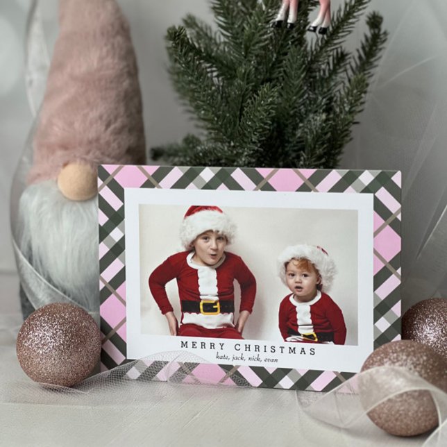 Carte photo rose vert Tartan Plaid pour Noël (Créateur téléchargé)