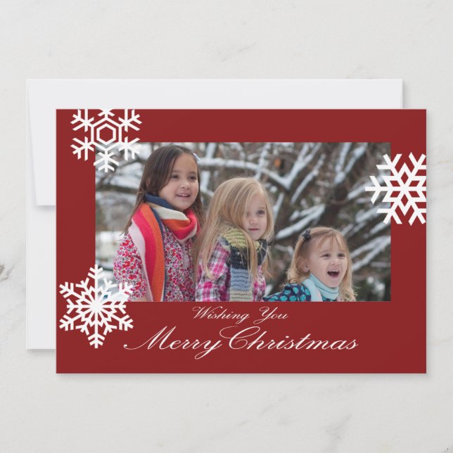 Carte photo rouge et blanc de Noël de flocons de (Devant)