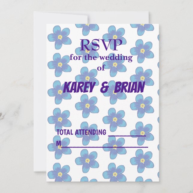 Carte photo RSVP Floral bleu, Script (Devant)