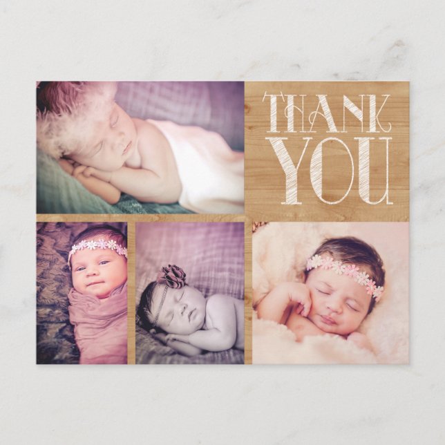 Carte photo Rustic Baby Merci (Devant)