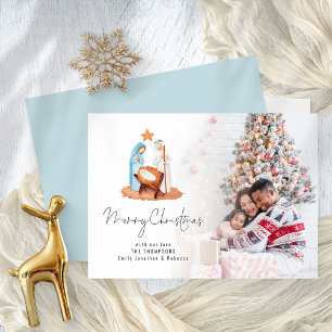 Carte Photo Scène de la Nativité Script Joyeux Noël