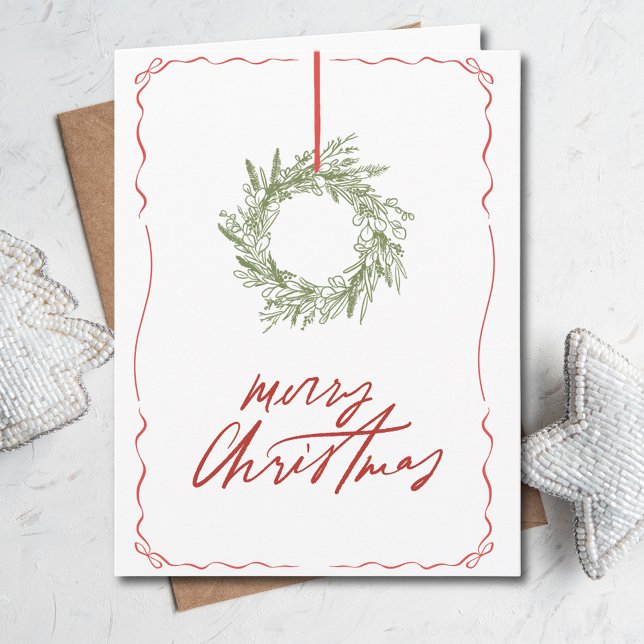 Carte Photo simple à main pliée Noël (Simple Hand Drawn Photo Folded Christmas Card
)