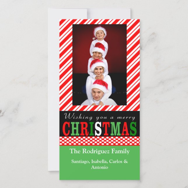 Carte photo sucre de canne Stripe Christmas (Devant)