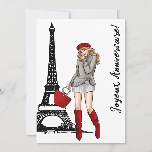 Carte Photo Tour Eiffel Chic, Anniversaire tendance de P (Devant)