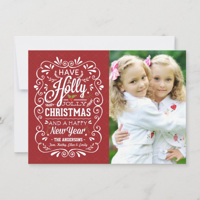 Carte photo très rouge de vacances de Noël blanc (Devant)