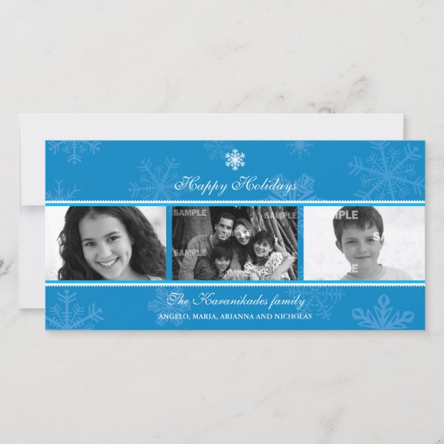 Carte photo Triptyque Flocon de neige bleu (Devant)