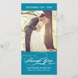 Carte photo turquoise de Merci de mariage (4x8)