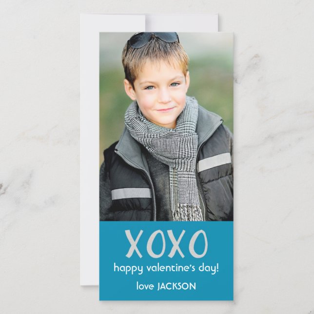 Carte photo Valentin XOXO bleu (Devant)