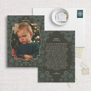 Carte photo vintage Floral Dark Green Christmas