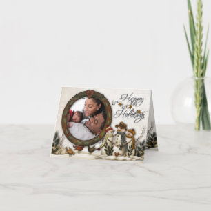 Carte photo Whimsical Folk Art Snowmen Christmas