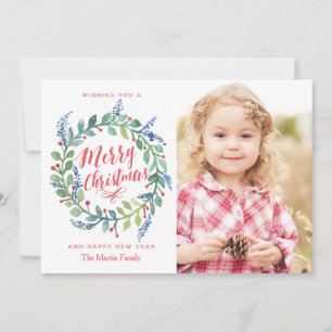Carte photo Whimsical Watercolor Wreath Christmas