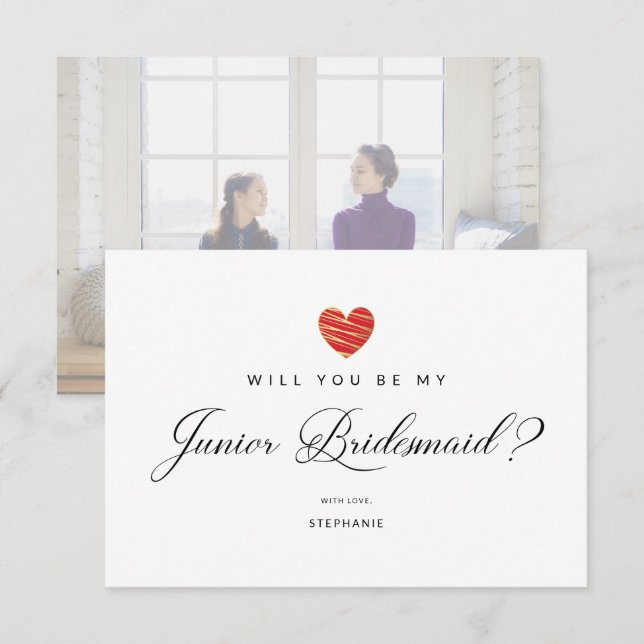 Carte Photo Will You Be My Junior Bridesmaid Red Heart (Devant / Derrière)