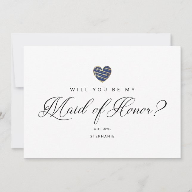 Carte Photo Will You Be My Maid of Honor Navy Heart (Devant)
