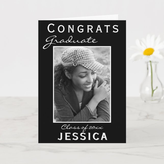 Carte Photographie de Graduate Graduate Modern Black Con (Petite plante)