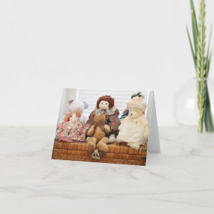 Carte Photographie des jouets vintages, ours, lapin,