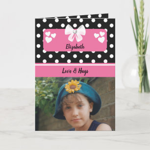 Carte Photographie pois noire et rose bienvenue