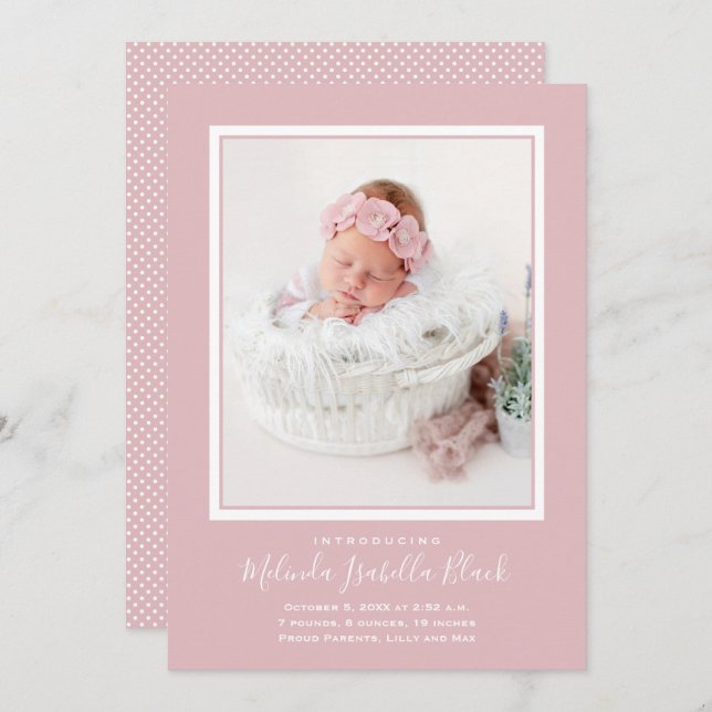 Carte Photos de naissance rose bébé Annonces (Devant / Derrière)