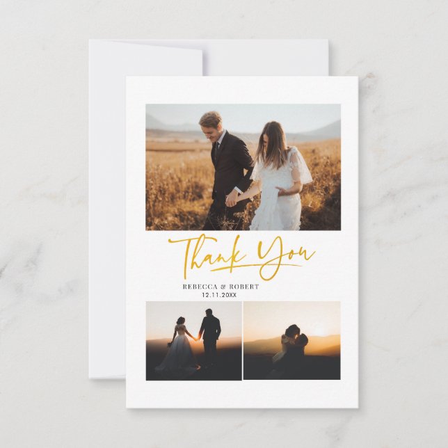 Carte Photos du jour de mariage à la main Merci (Devant)