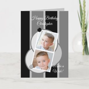 Carte Photos Gris noir et blanc rayures anniversaire