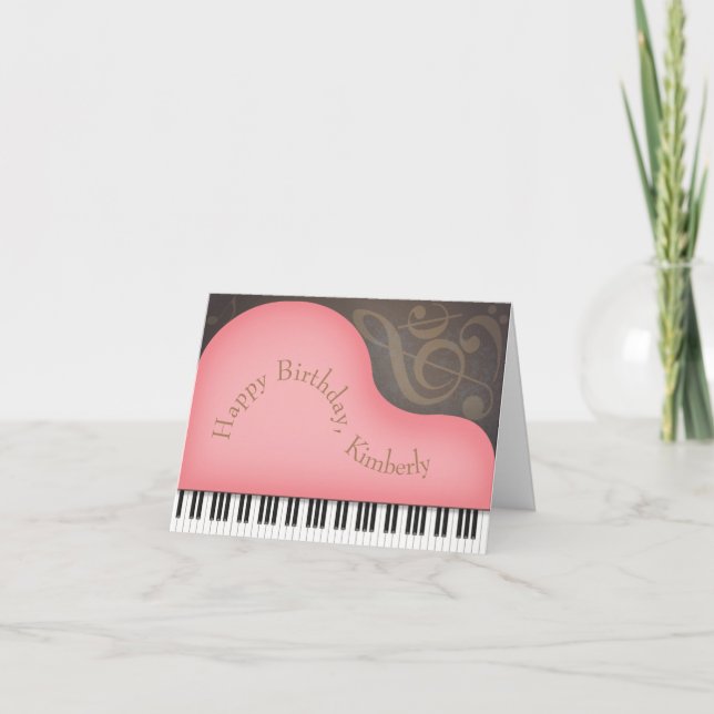 Carte Piano à queue rose Anniversaire personnalisé sur m (Devant)