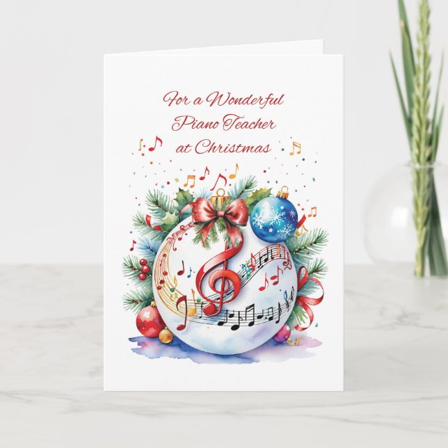 Carte Piano Enseignant Ornement de Noël avec notes music (Devant)
