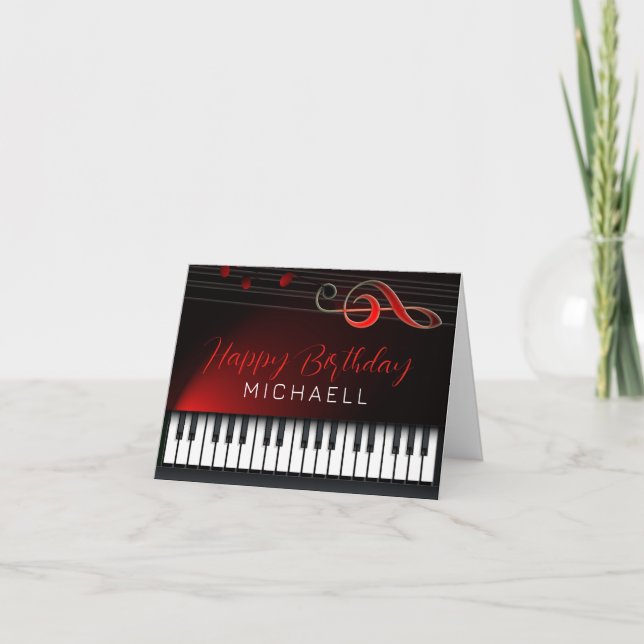 Carte Piano noir et blanc Clé rouge Anniversaire (Devant)