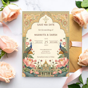 Carte Pichwai Indien Élégant Mariage Sauvegarder la Date