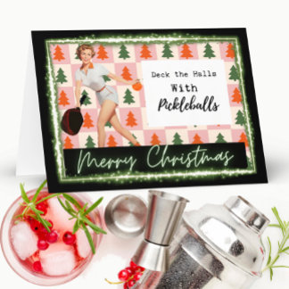 Carte Pickleball Christmas Card - Funny - Retro For Her