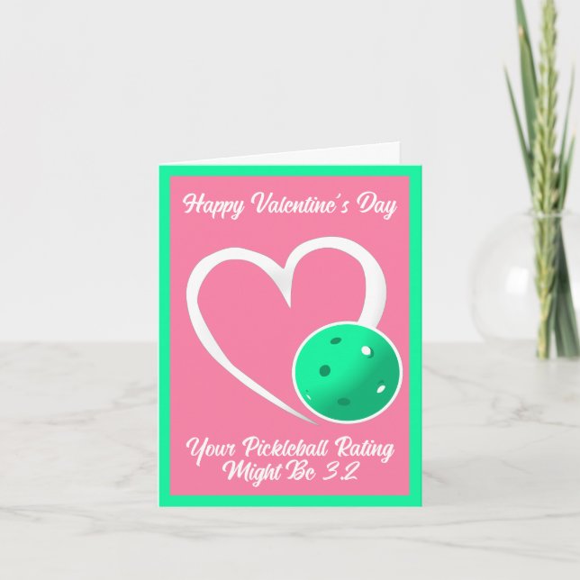 Carte Pickleball Classement Valentine Coeur rose Turquoi (Devant)