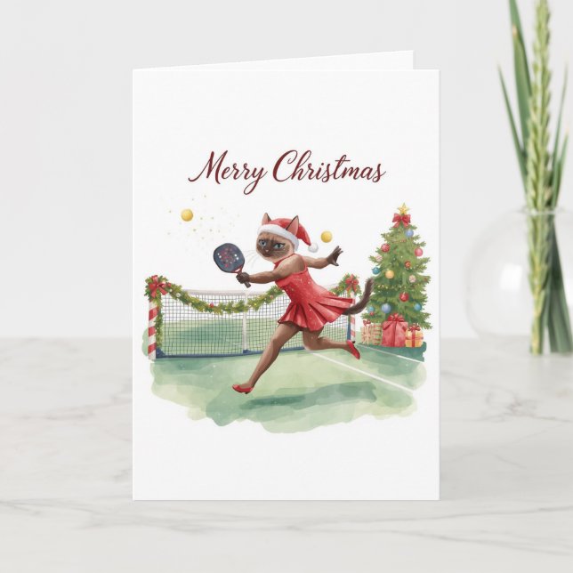 Carte Pickleball de Noël avec un chat  (Devant)