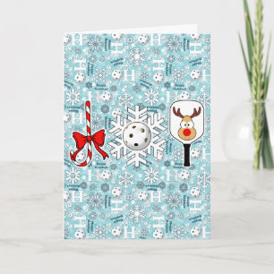 Carte Pickleball Joie Noël Ho Ho Ho Snowballs Bleu
