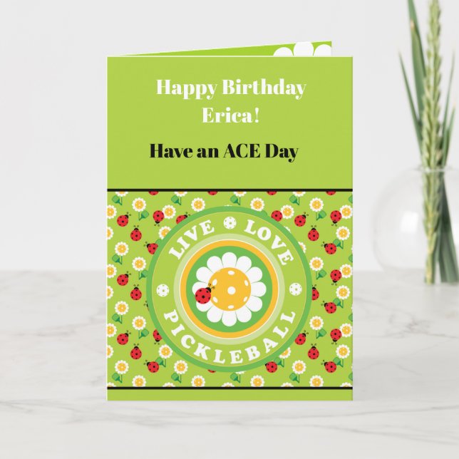 Carte Pickleball Joyeux Anniversaire Vert Personna (Devant)